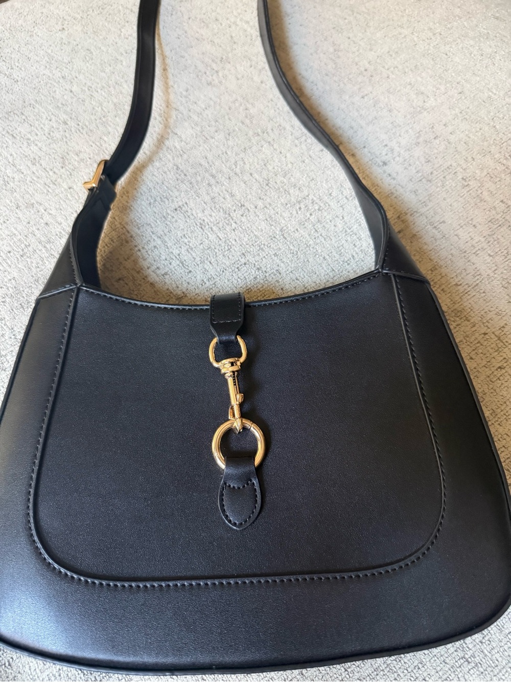Black Shoulder Bag with Gold Hardware